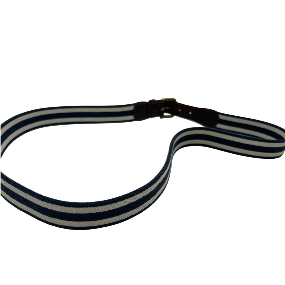 Polo Ralph Lauren Canvas Leather Belt Mens Size 42 Navy Striped USA Vintage‎